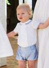 Baby Boy Celebration Blue Silk Bloomers and Linen Shirt Set (12mths-4yrs) Sets from Pepa London US