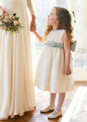 Sleeveless Ivory Flower Girl Dress with Blue Silk Sash (6mths-10yrs) DRESSES from Pepa London US