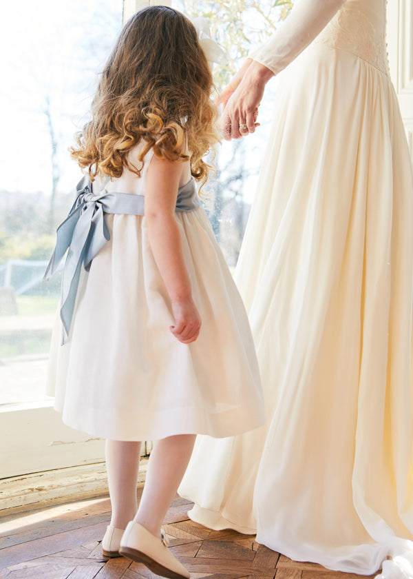 Sleeveless Ivory Flower Girl Dress with Blue Silk Sash (6mths-10yrs) Dresses from Pepa London US