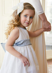 Sleeveless Ivory Flower Girl Dress with Blue Silk Sash (6mths-10yrs) Dresses from Pepa London US
