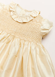 Girls Silk Hand Smocked Celebration Dress in Champagne (6mths-10yrs) Dresses from Pepa London US
