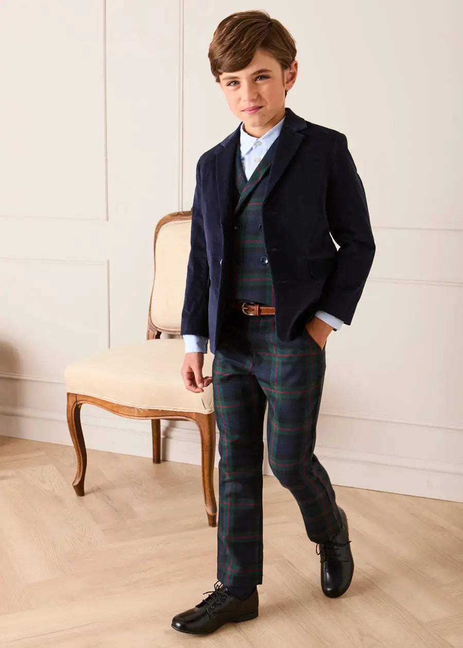 Kinnerton Tartan Double Breasted Waist Coat Vest in Green (4-10yrs) Coats from Pepa London US