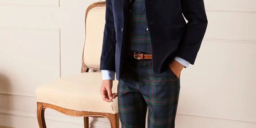 Kinnerton Tartan Pocket Detail Trousers in Navy (4-10yrs) Trousers from Pepa London US