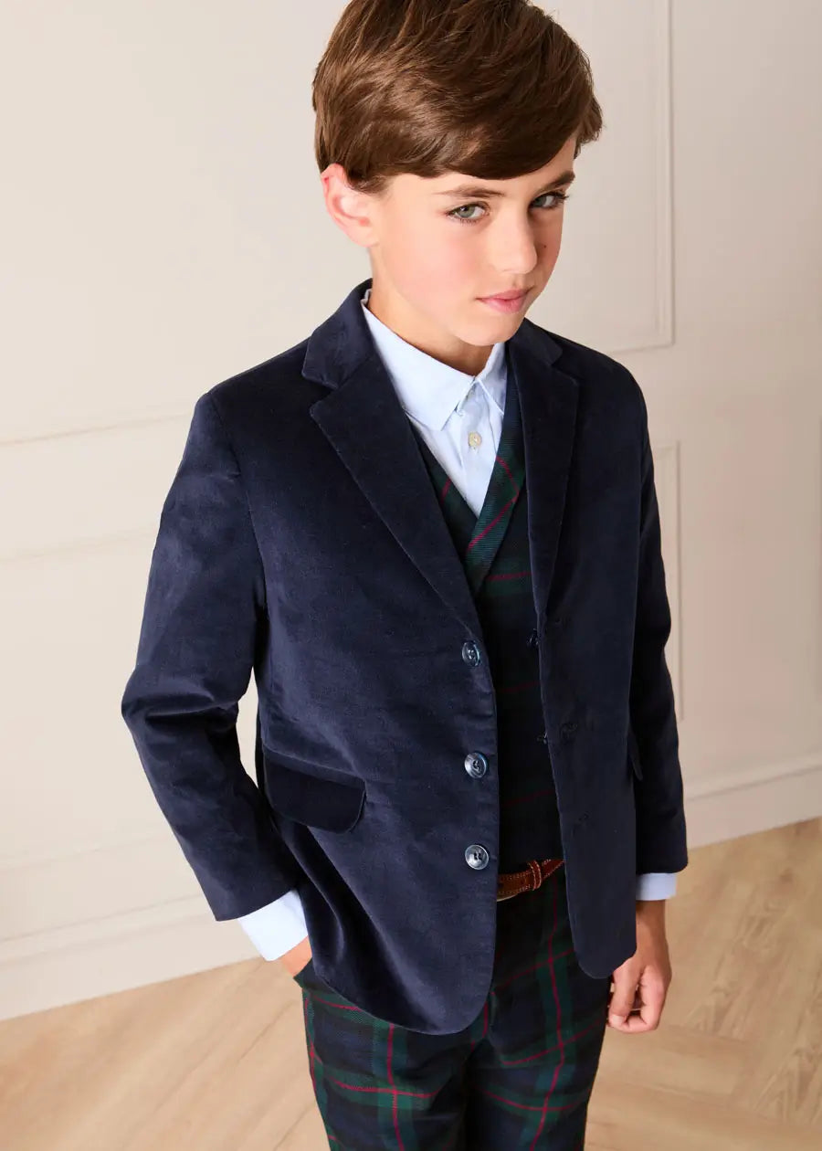 Velvet Three Button Blazer Jacket in Navy (4-10yrs) Coats from Pepa London US