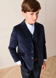 Velvet Three Button Blazer Jacket in Navy (4-10yrs) Coats from Pepa London US