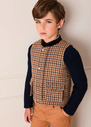 Vincent Check Velvet Collar Pocket Detail Vest Gillet in Brown (4-10yrs) Coats from Pepa London US
