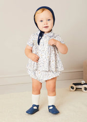 Ellis Liberty Print Hand Smocked Short Sleeve Shirt in Blue (6mths-4yrs) SHIRTS from Pepa London