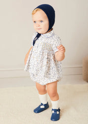Ellis Liberty Print Hand Smocked Short Sleeve Shirt in Blue (6mths-4yrs) SHIRTS from Pepa London US