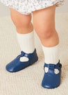 Leather T-Bar Pram Shoes in Classic Blue (17-20EU) Shoes from Pepa London US