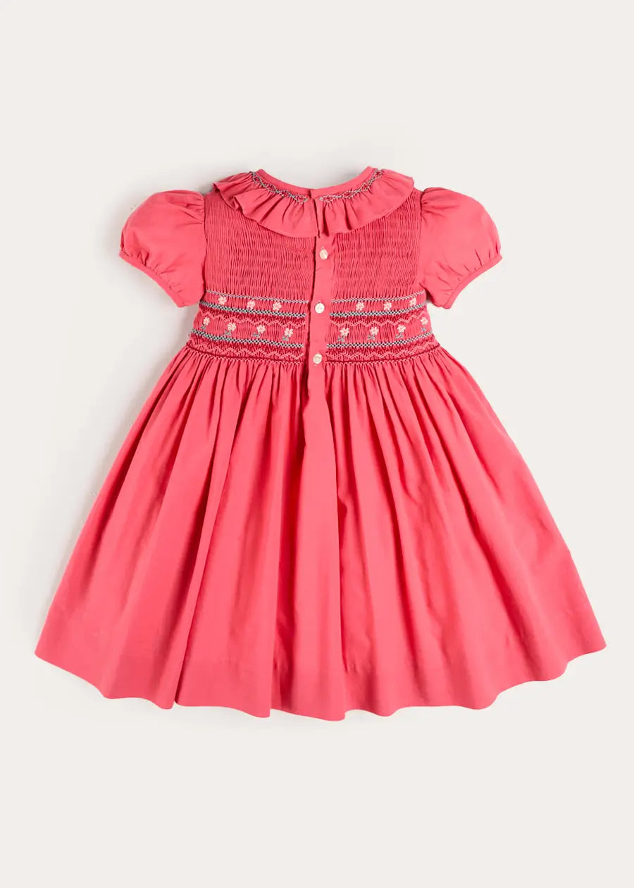 Hand Smocked Flower Embroidered Dress in Strawberry (12mths- 10yrs) DRESSES from Pepa London US