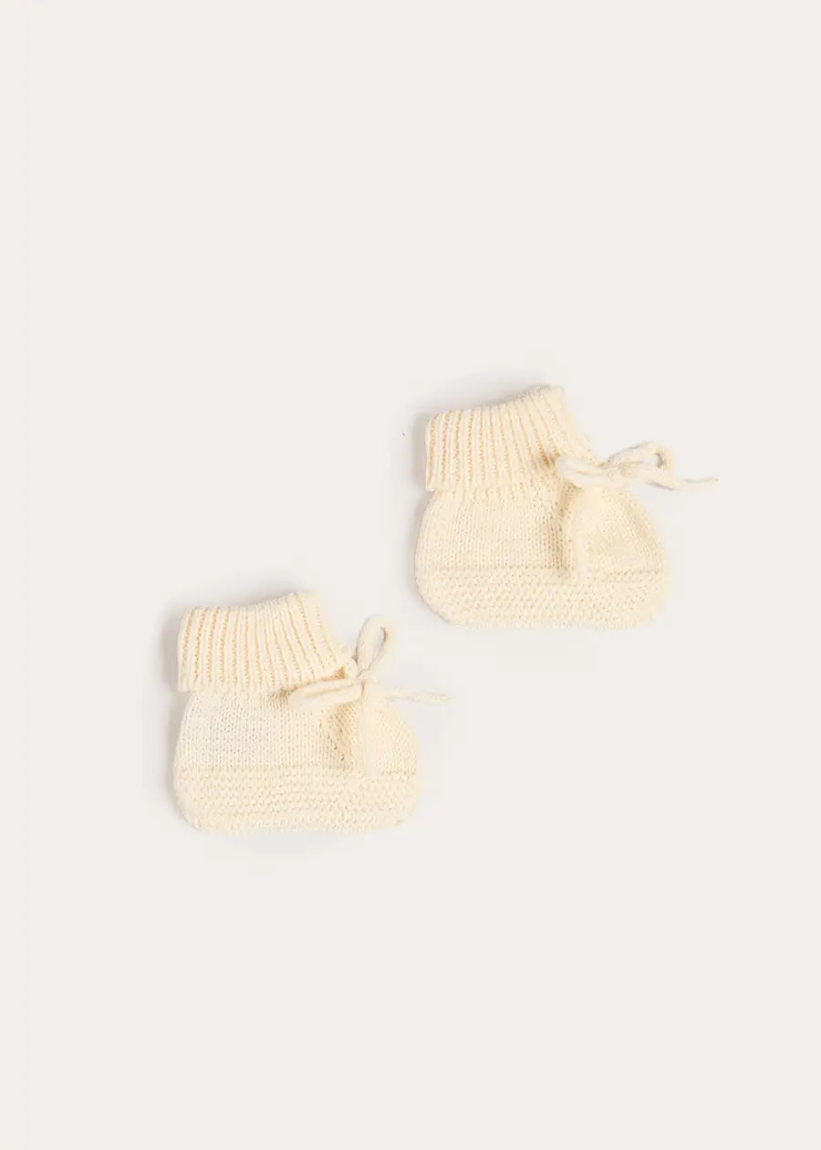Knitted Bow Detail Cotton Booties in Cream (0-6mths) Shoes from Pepa London US