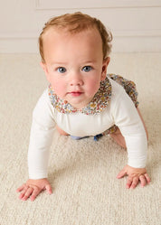 Marianne Floral Collar Long Sleeve Bodysuit in Toffee Made with Liberty Fabric (1mth-3yrs) Tops & Bodysuits from Pepa London US