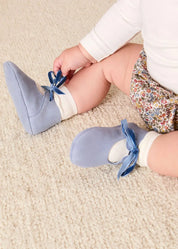 Suede Velvet Ribbon Pram Shoes in Blue (17-21 EU) SHOES from Pepa London US