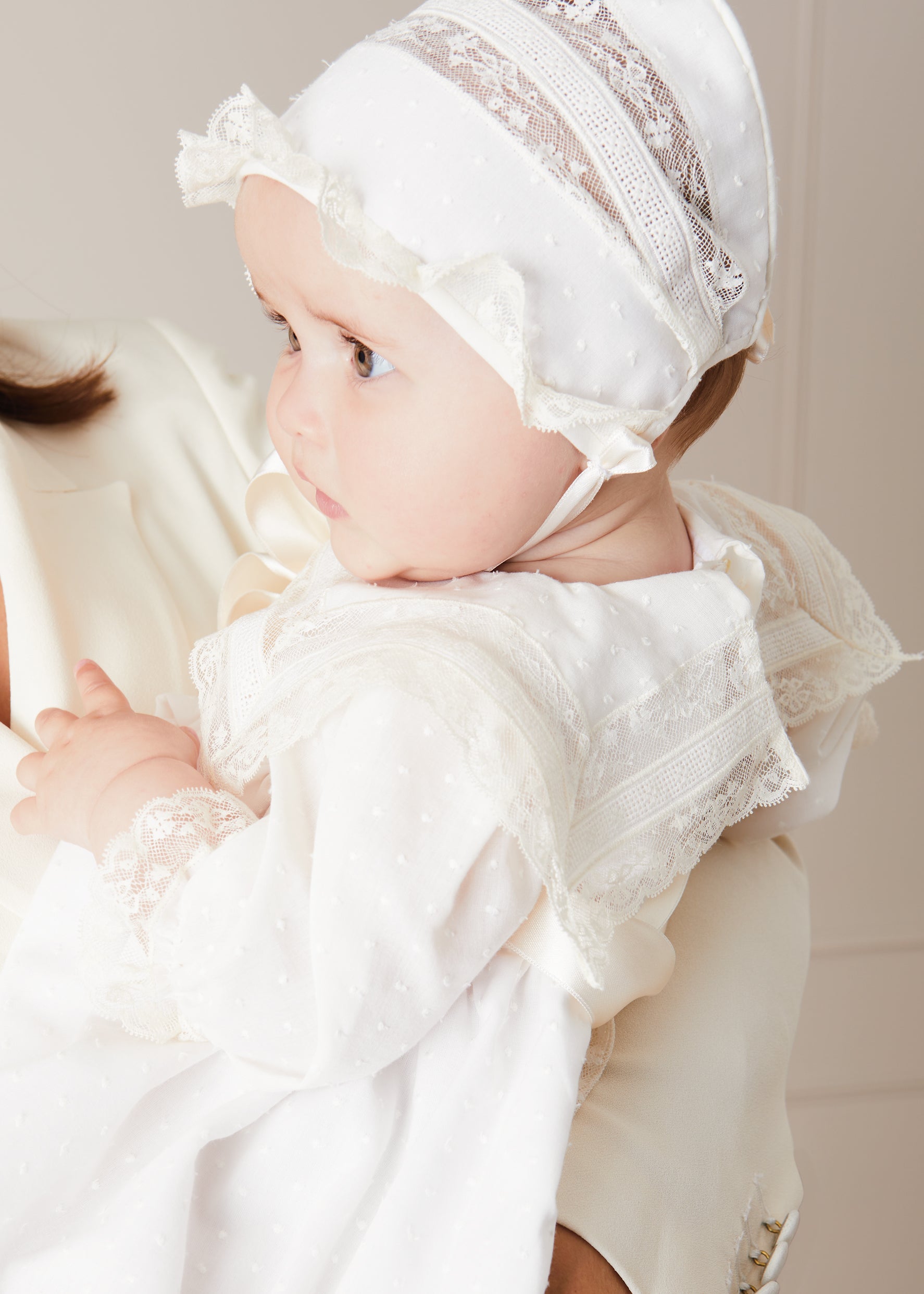 Bespoke Traditional Christening Gown with Front Satin Sash and Bonnet MADE TO ORDER from Pepa London US