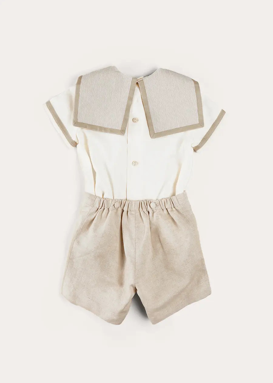 Waterford Stripe Mariner Collar Short Sleeve Two Piece Set in Beige (12mths-6yrs) TWO PIECE SETS from Pepa London US