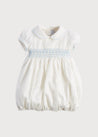 Classic Off-White Blue Handsmocked Romper (3-18mths) Rompers  from Pepa London US