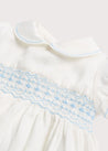 Classic Off-White Blue Hand Smocked Romper (3-18mths) Rompers  from Pepa London US