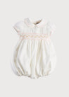 Classic Off-White Pink Handsmocked Romper (3-18mths) Rompers  from Pepa London US