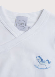 Newborn Side Tie Bodysuit With Rocking Horse Embroidery Blue (1-6mths) Tops & Bodysuits from Pepa London US