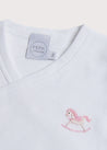 Newborn Side Tie Bodysuit With Rocking Horse Embroidery Pink (1-6mths) Tops & Bodysuits  from Pepa London US