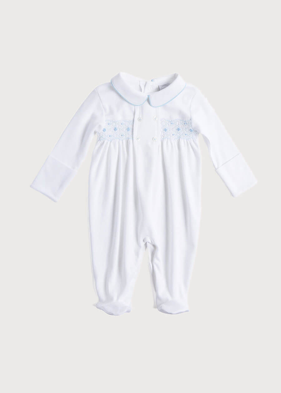 Blue Hand Smocked Cotton All-in-One (1-18mths) NIGHTWEAR from Pepa London US