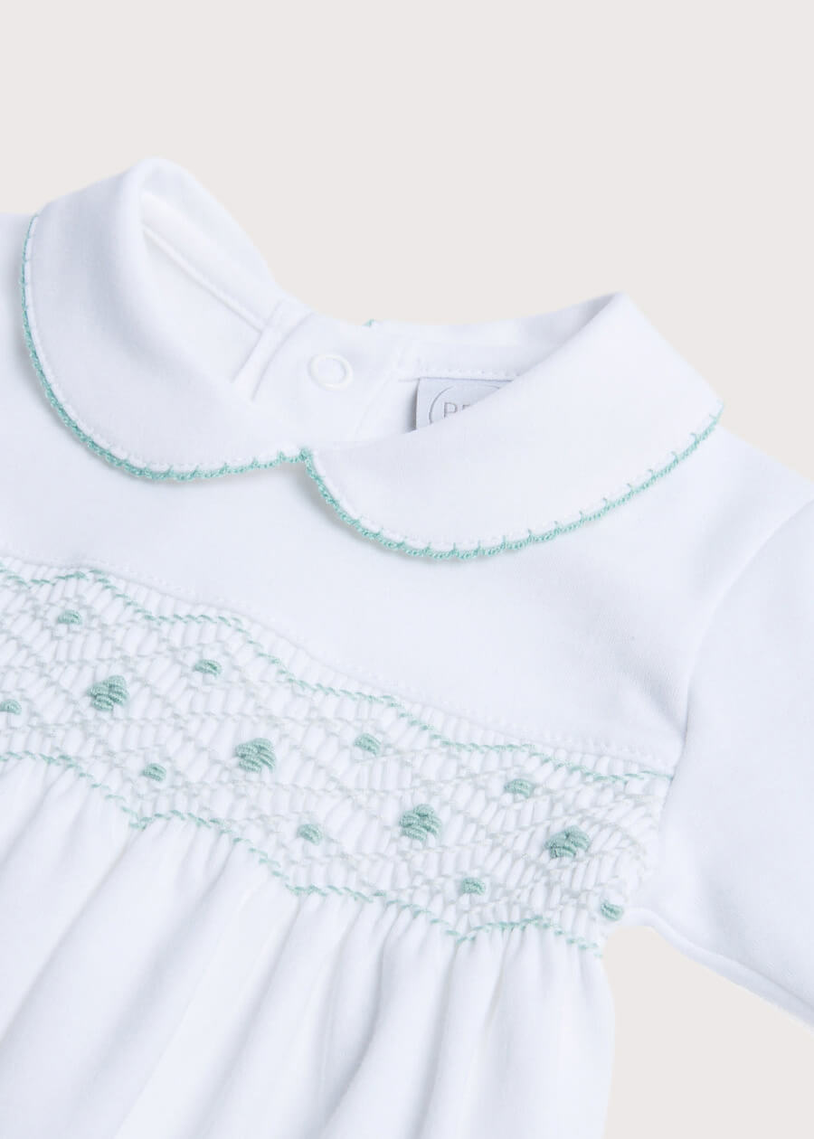 Green Hand Smocked Cotton All-in-One (0-18mths) Nightwear from Pepa London US