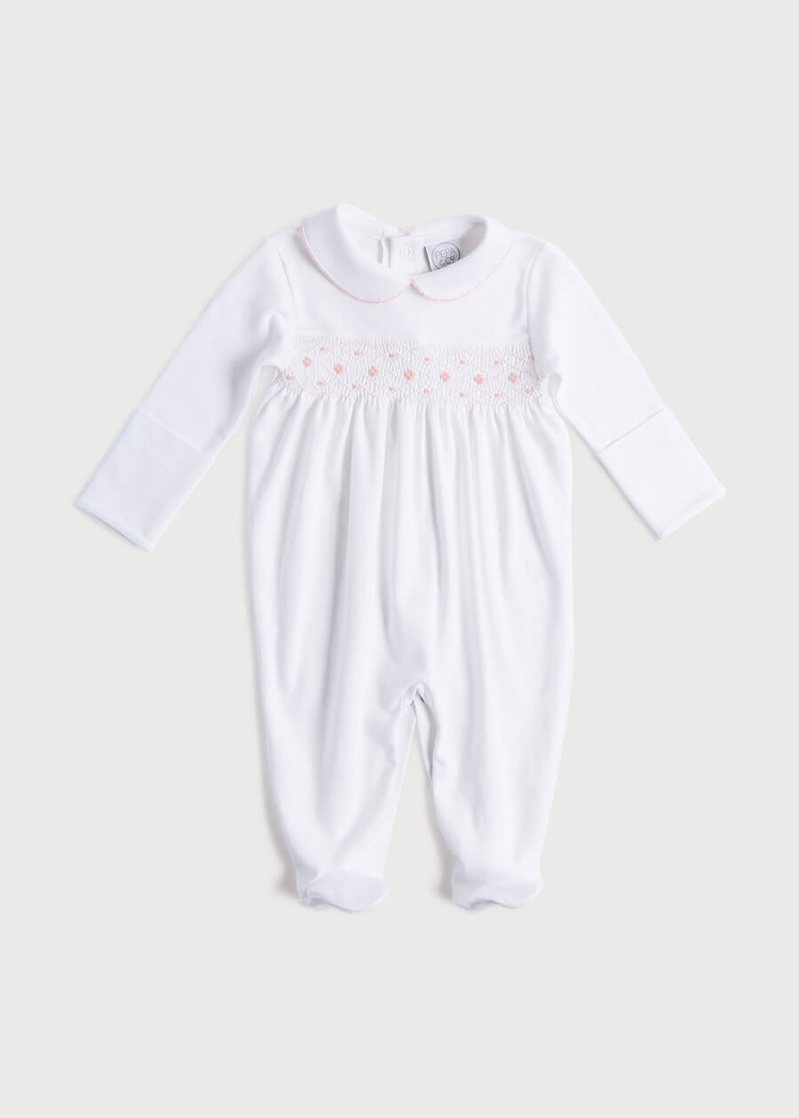 Pink Hand Smocked Cotton All-in-One (0-12mths) Nightwear from Pepa London US