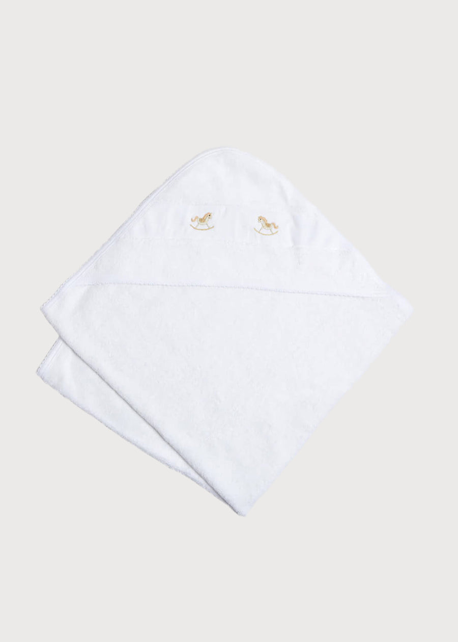 Newborn Towel with Rocking Horse Embroidery In Beige KNITTED ACCESSORIES from Pepa London