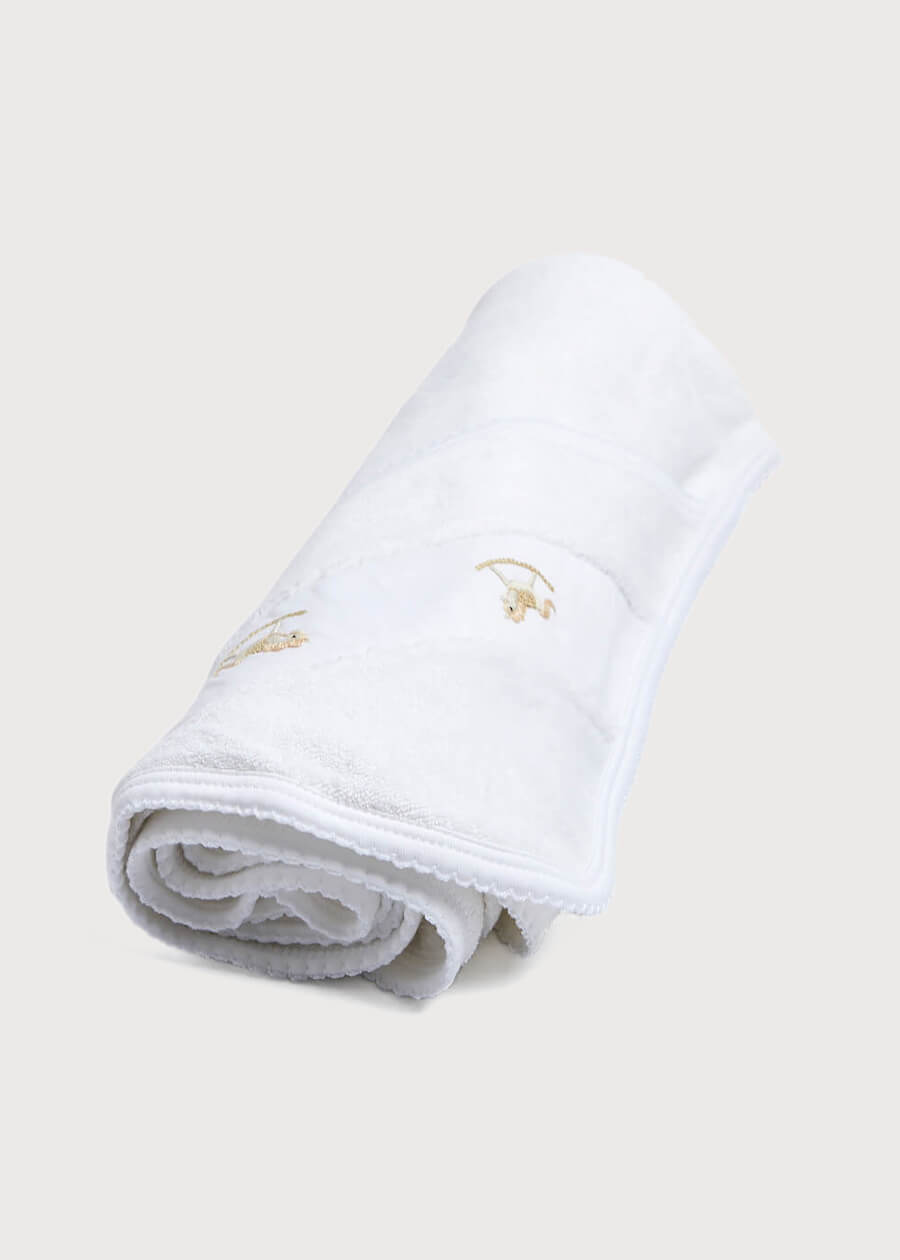 Newborn Towel with Rocking Horse Embroidery In Beige KNITTED ACCESSORIES from Pepa London