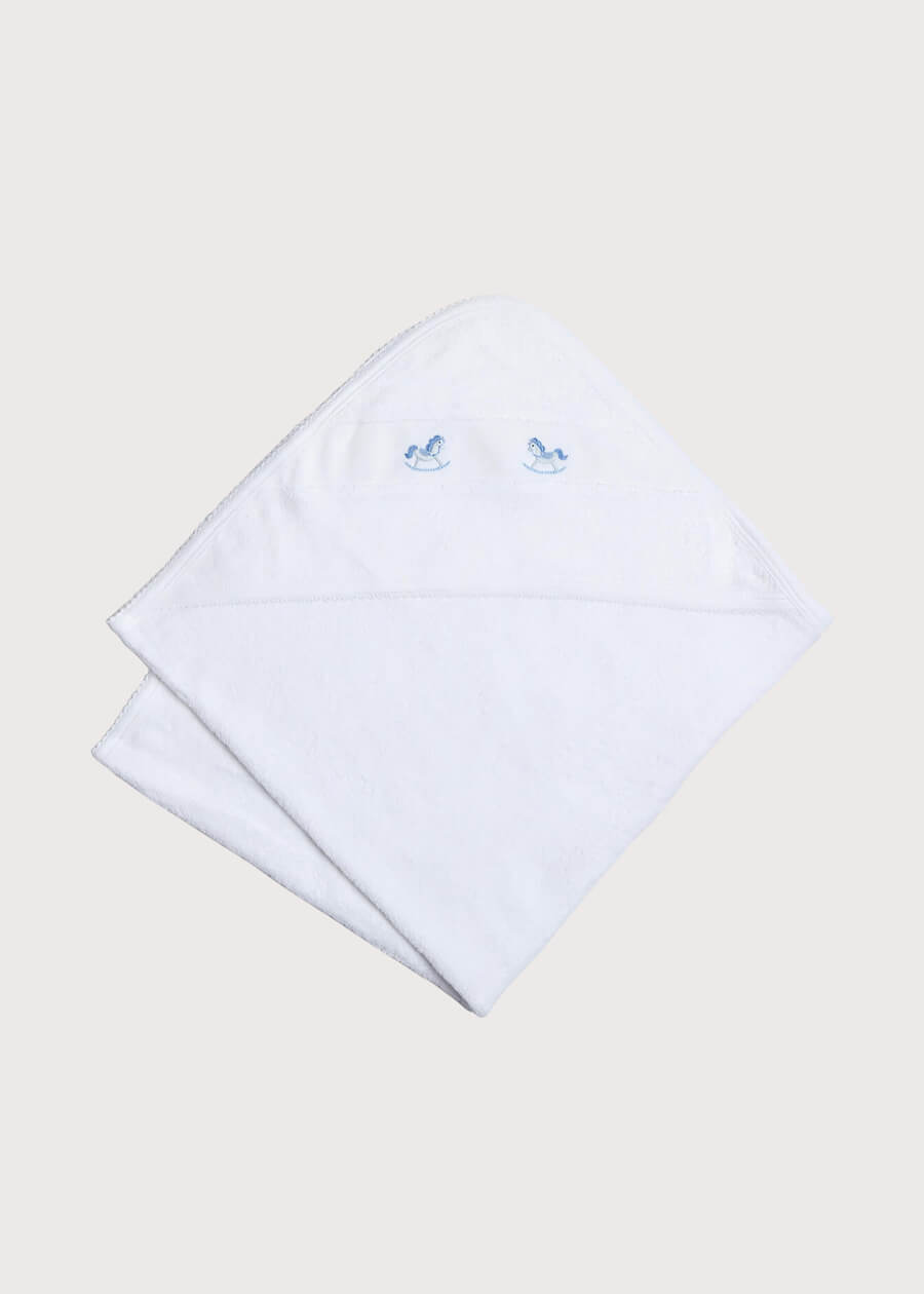 Newborn Towel with Rocking Horse Embroidery In Blue KNITTED ACCESSORIES from Pepa London