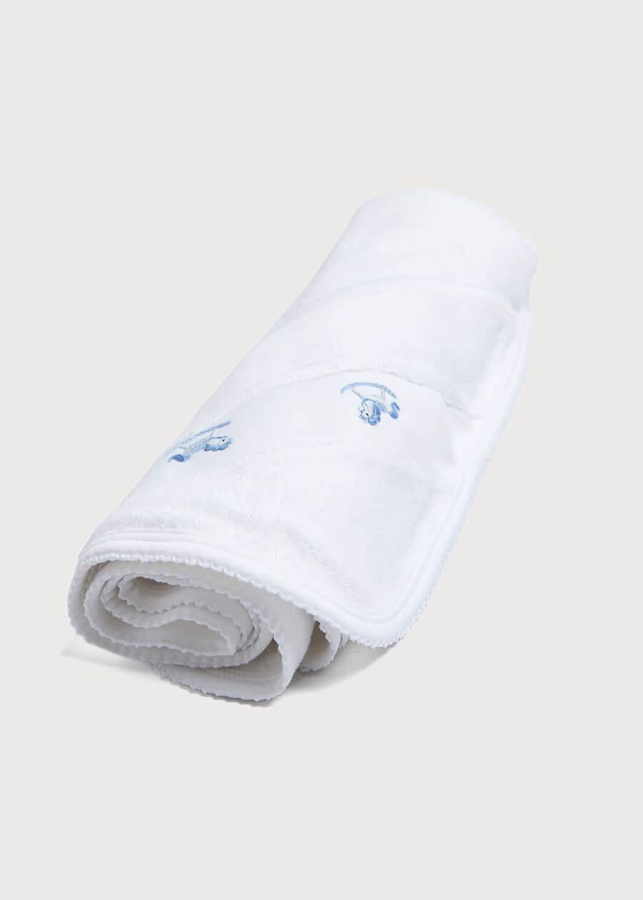 Newborn Towel with Rocking Horse Embroidery In Blue KNITTED ACCESSORIES from Pepa London