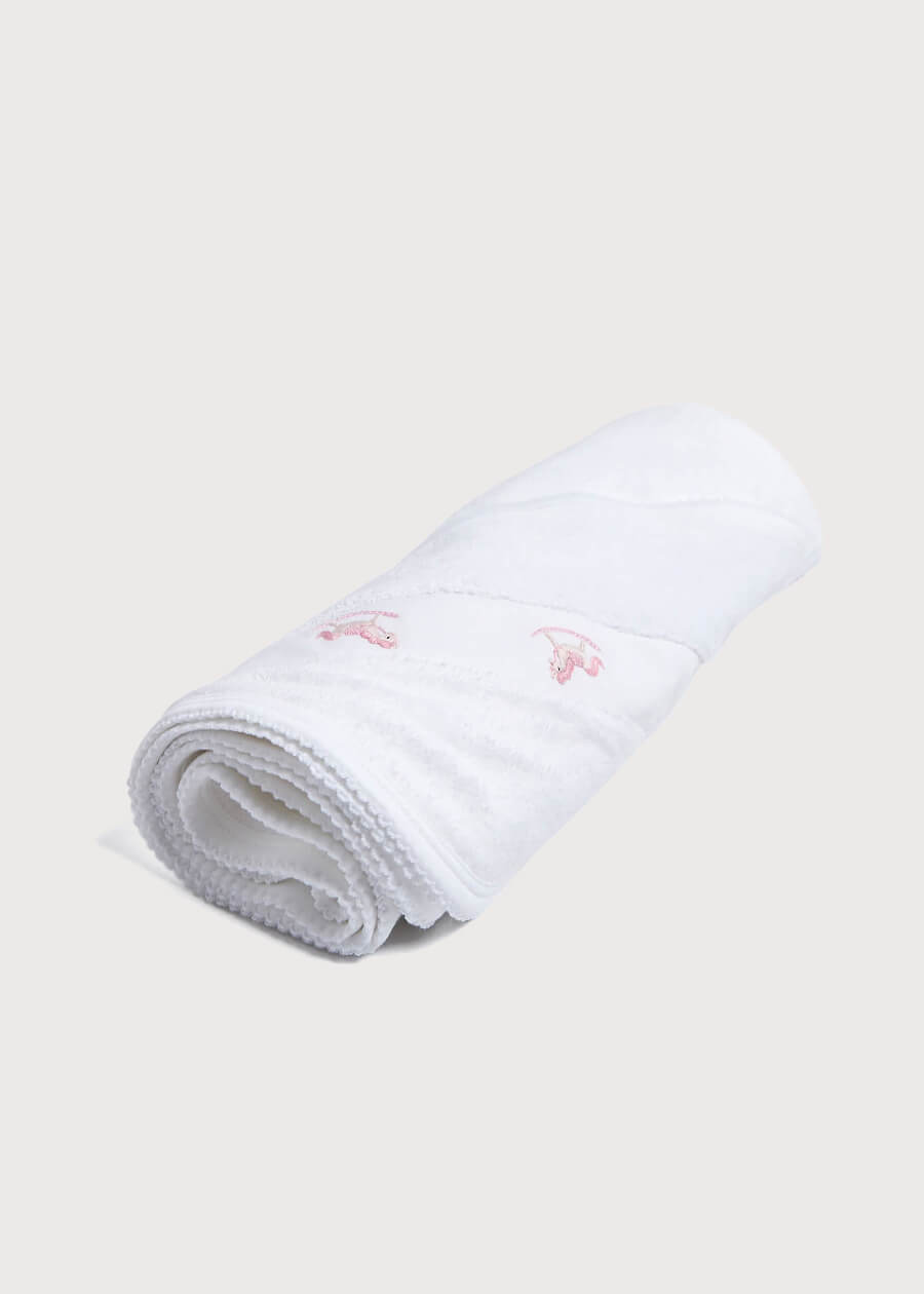 Newborn Towel with Rocking Horse Embroidery In Pink KNITTED ACCESSORIES from Pepa London