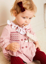 Hand Smocked Double Breasted Long Sleeve Romper in Pink (6mths-2yrs) Rompers from Pepa London US