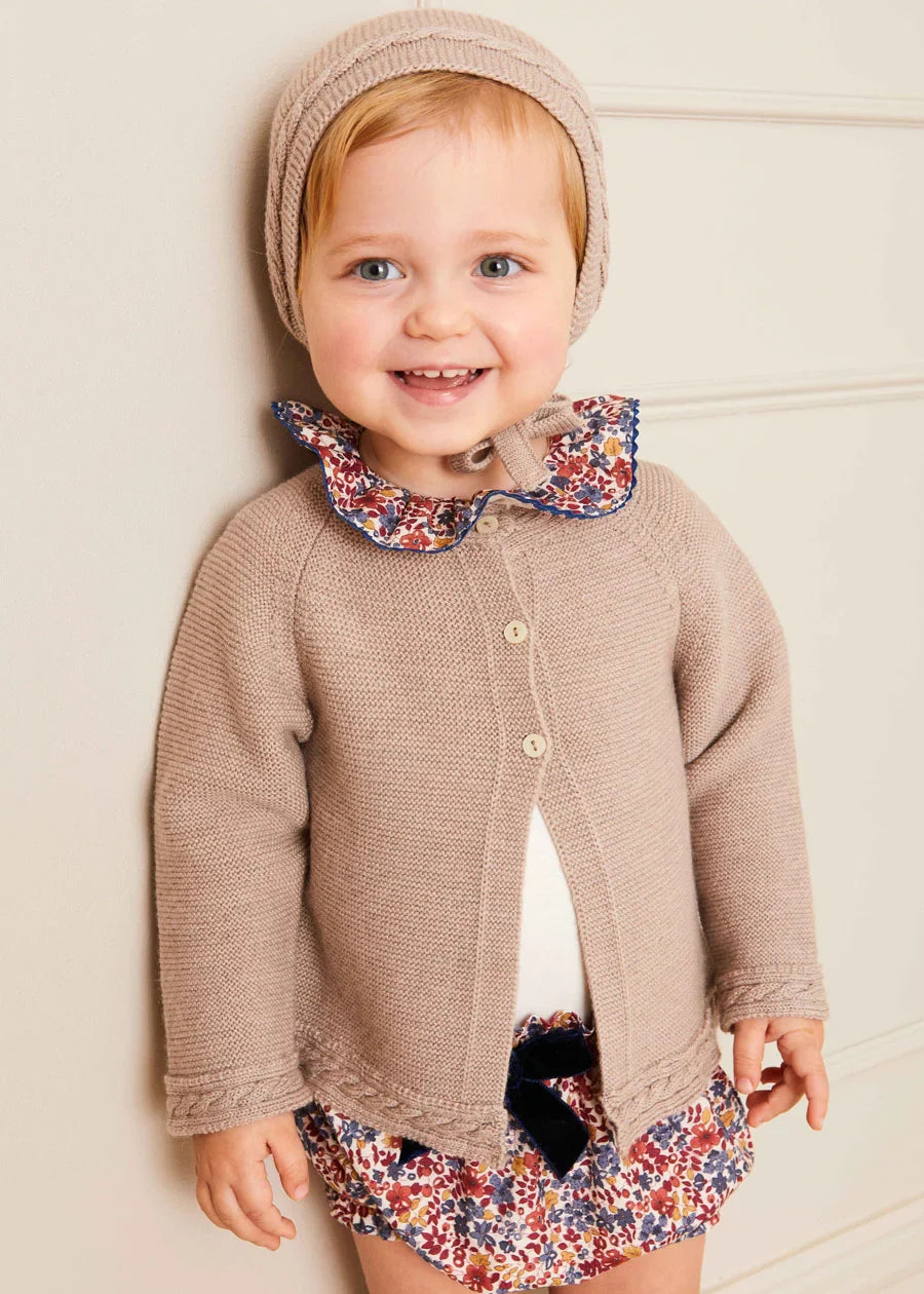 Cable Detail Cardigan in Beige (6mths-3yrs) Knitwear  from Pepa London