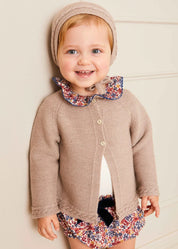 Cable Detail Cardigan in Beige (6mths-3yrs) Knitwear  from Pepa London