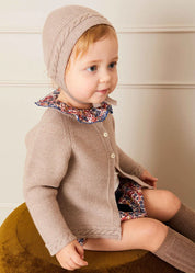 Cable Detail Cardigan in Beige (6mths-3yrs) Knitwear from Pepa London US