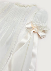 Bespoke Organic Cotton Dress With Shoulder Ribbons and Bonnet Made to order  from Pepa London US