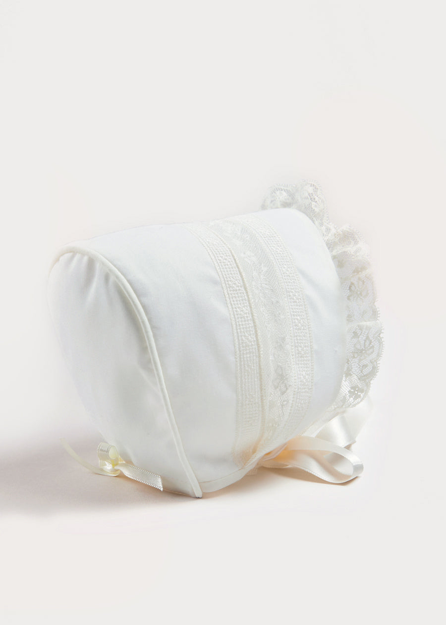 Bespoke Organic Cotton Dress With Shoulder Ribbons and Bonnet Made to order  from Pepa London US
