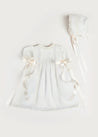 Bespoke Organic Cotton Dress With Shoulder Ribbons and Bonnet Made to order  from Pepa London US