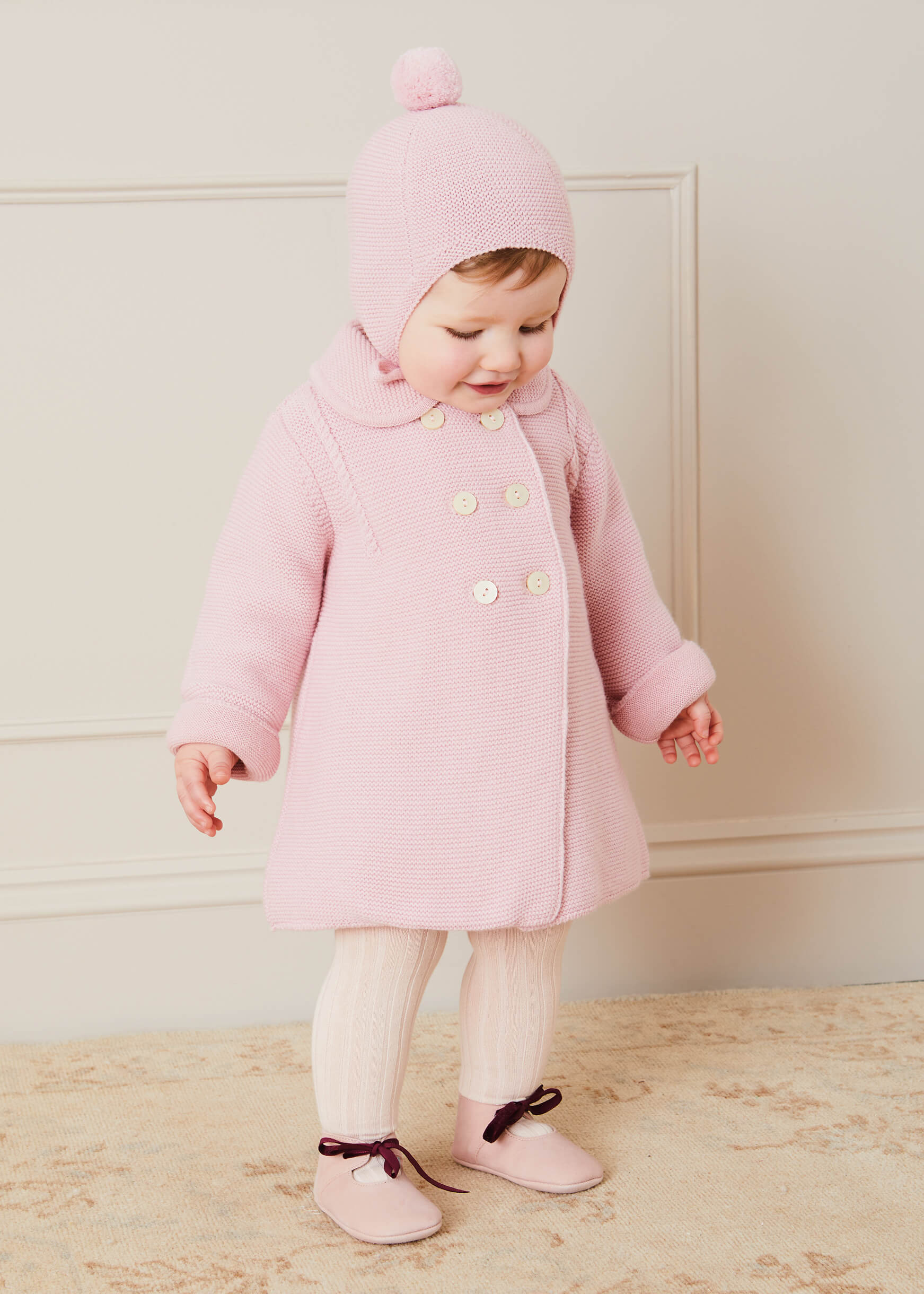 Knitted Double Breasted Coat In Pink (6mths-2yrs) COATS from Pepa London US