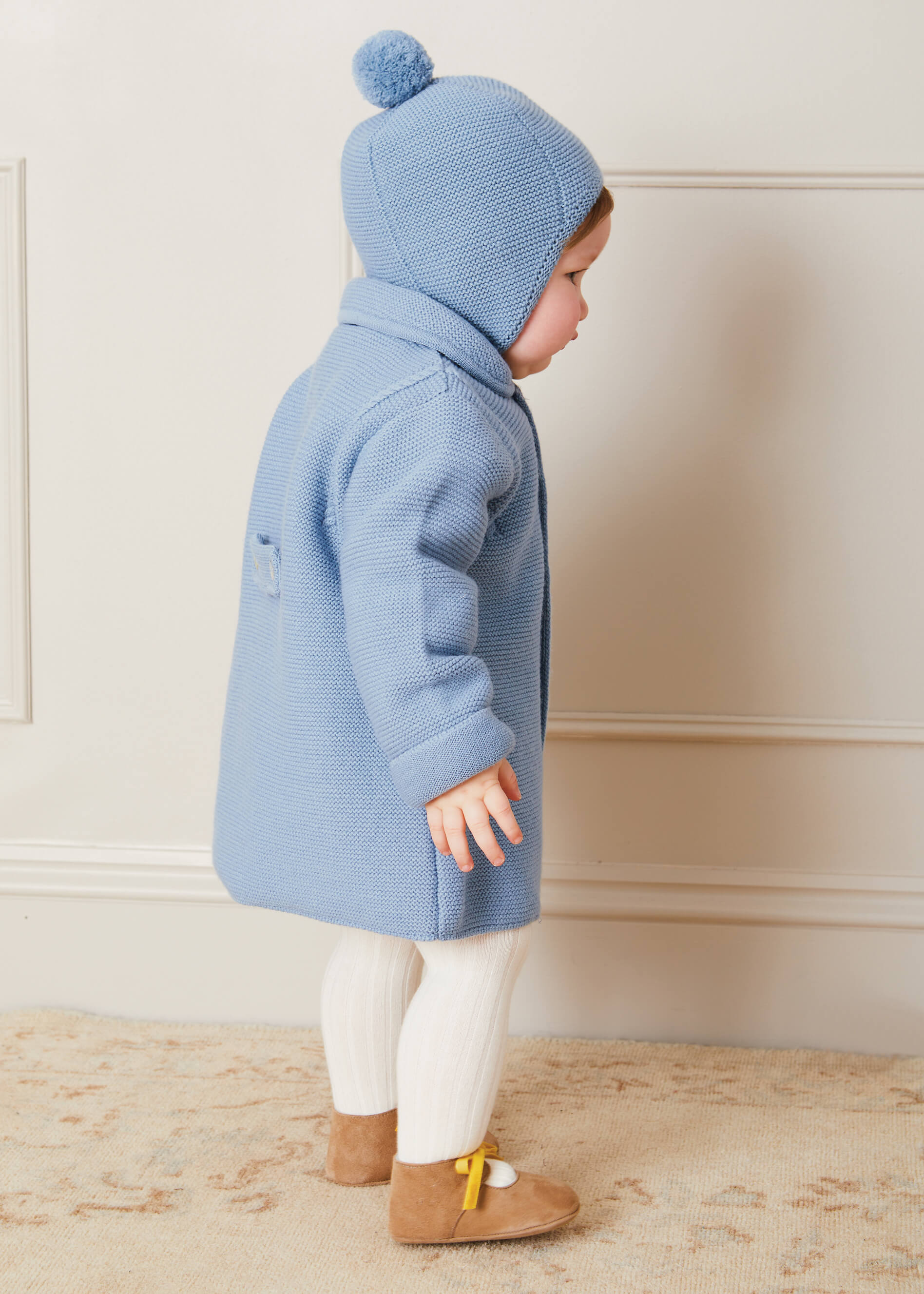 Merino Wool Pom Pom Hat In Blue (S-L) KNITWEAR from Pepa London US