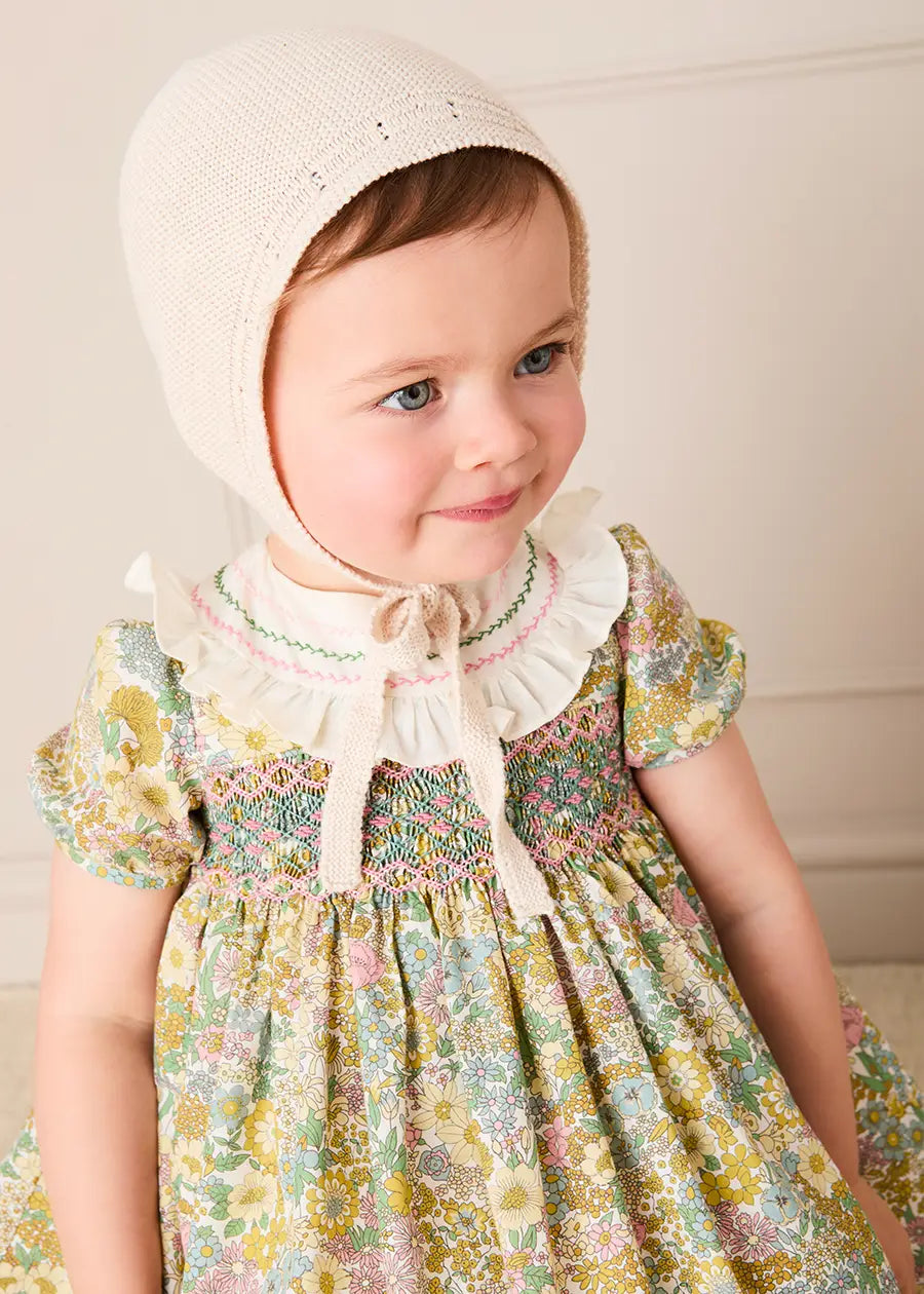 Charlotte Floral Hand Smocked Embroidered Collar Short Sleeve Dress With Bloomers in Green (6mths-3yrs) Dresses from Pepa London US
