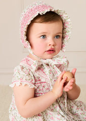 Alice Floral Hand Smocked Bonnet in Pink (XS-L) Bonnets from Pepa London US