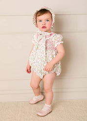 Alice Floral Double Breasted Hand Smocked Romper in Pink (6mths-2yrs) Rompers from Pepa London US