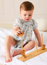 Esme Floral Swiss Voile Scallop Detail All-In-One Pyjamas in Blue (9mths-2yrs) NIGHTWEAR from Pepa London US