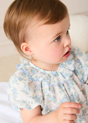 Esme Floral Swiss Voile Scallop Detail All-In-One Pyjamas in Blue (9mths-2yrs) NIGHTWEAR from Pepa London US