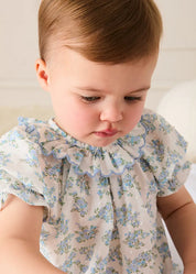 Esme Floral Swiss Voile Scallop Detail All-In-One Pyjamas in Blue (9mths-2yrs) NIGHTWEAR from Pepa London US