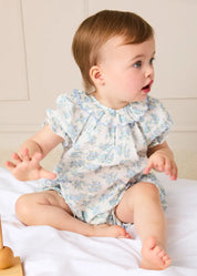 Esme Floral Swiss Voile Scallop Detail All-In-One Pyjamas in Blue (9mths-2yrs) NIGHTWEAR from Pepa London US