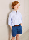 Striped Mao Collar Long Sleeve Shirt in Blue (4-10yrs) Shirts  from Pepa London US