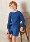 Cable Knit Crewneck Jumper in Blue (2-10yrs) Knitwear  from Pepa London US